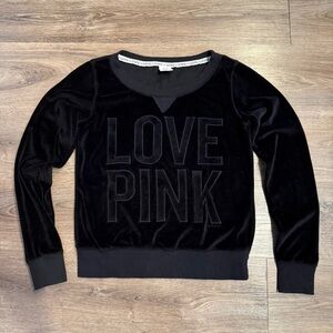 Victoria's Secret Pink Love Black Embossed Velour Sweatshirt Size S